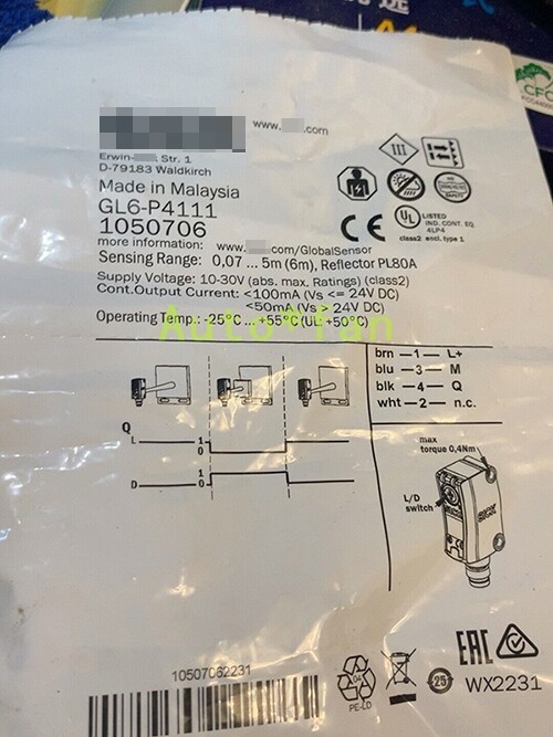 For compatible GL6-P4111 1050706 photoelectric switch sensor