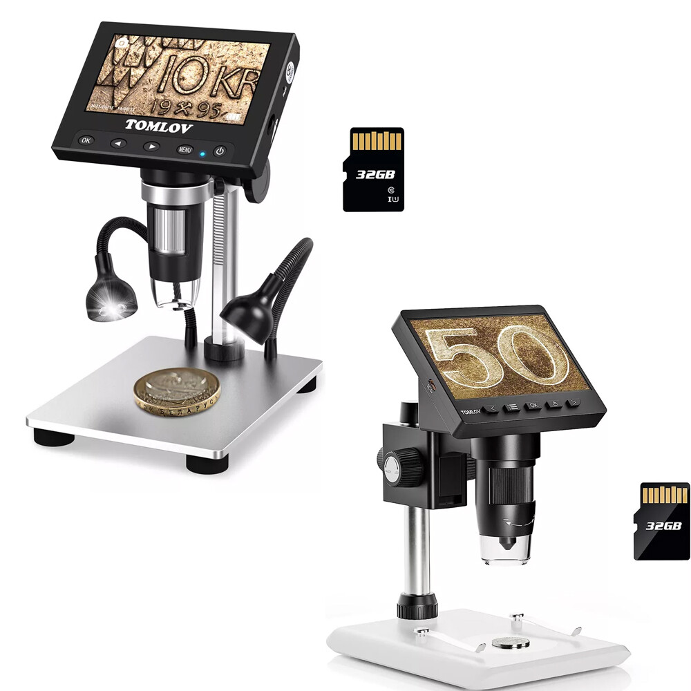 TOMLOV 4.3" 1080P Digital Microscope 1000X Soldering Magnifier Camera Coin Scope