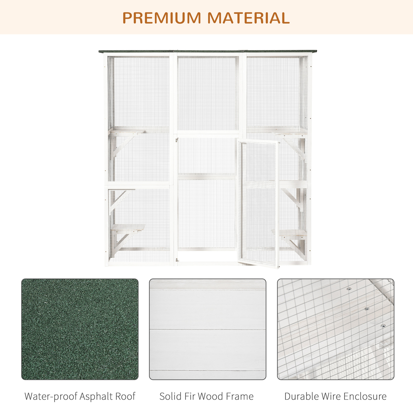 Outdoor Cat House with Weather Protection, Multiple High Ledges, 71" L, White