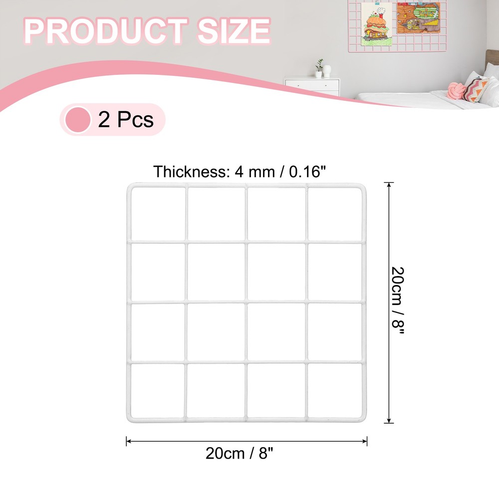 8"x8" Wire Grid Panel 2 Pcs Wall Grid Decorative Board Photo Display White