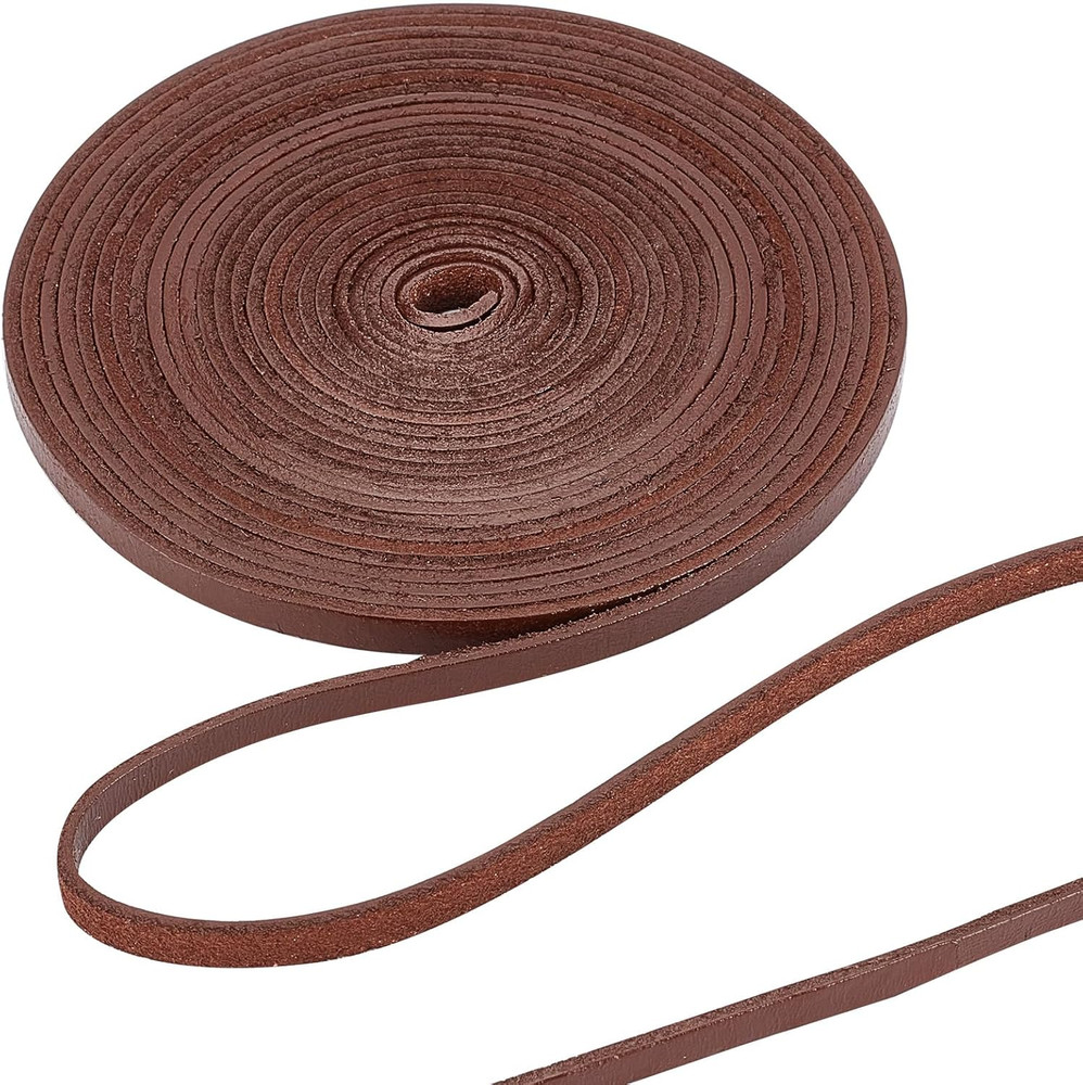 5M 6Mm Flat Genuine Leather Cord Cowhide Leather Strips Braiding String Leather