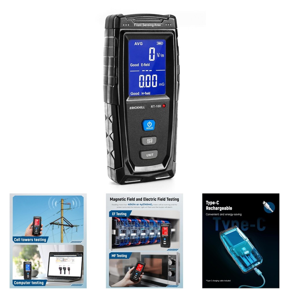 Handheld Digital EMF Meter Detects Electric Magnetic Fields Blue Sound-Light