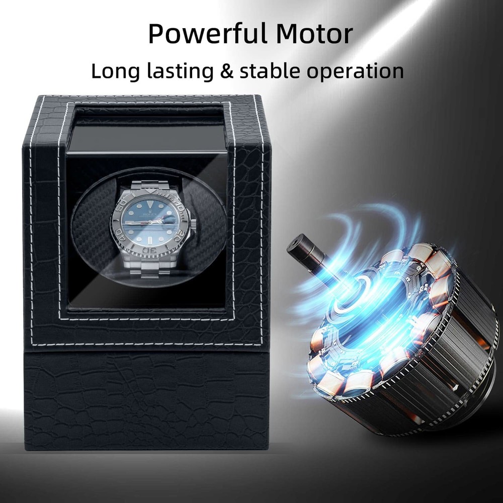 Mcbazel Single Watch Winder, Ultra Quiet Black with Crocodile Pattern
