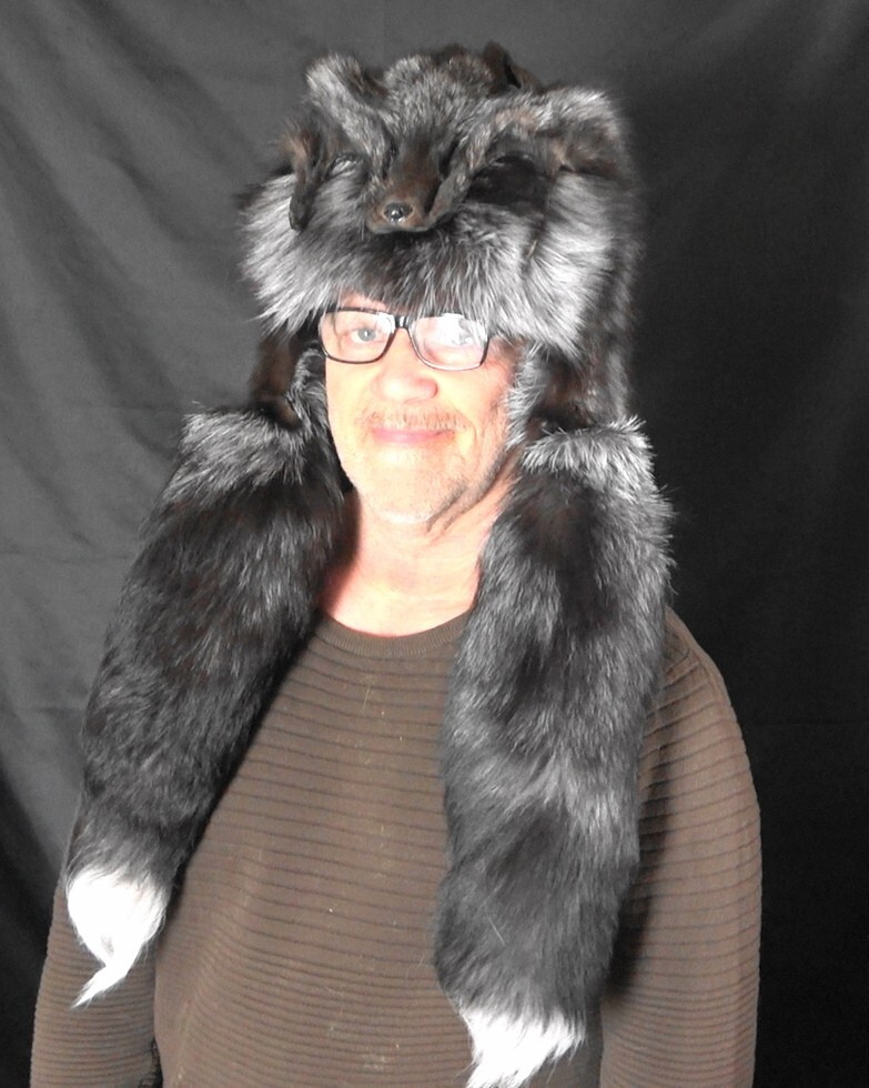 Silver fox fur mountain man hat