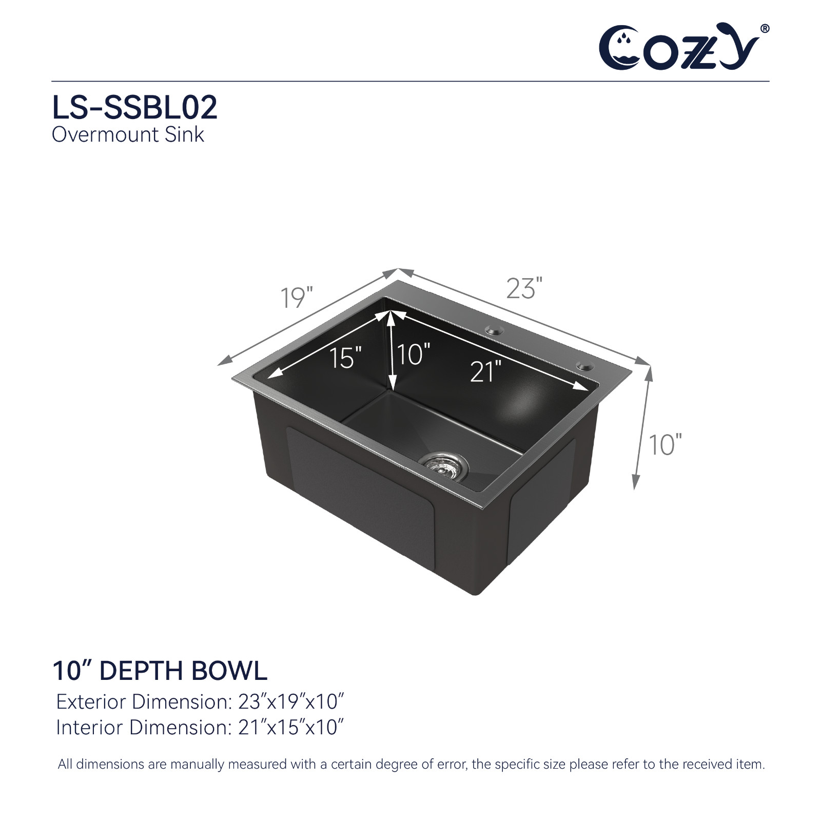 COZY Stainless Steel Kitchen Sink, 23" Single Bowl in Matte Black