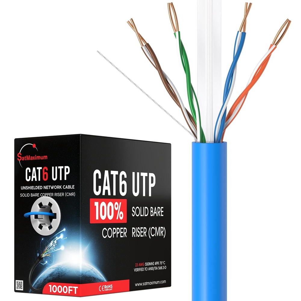1000FT Cat6 23AWG Solid Bare Copper CMR Riser Ethernet Networking Cable
