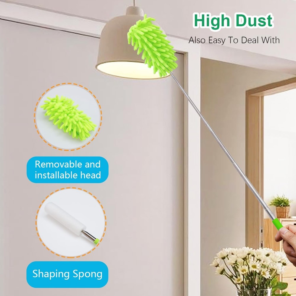 4 Pack 13" to 30" Extendable Feather Duster Kit, Washable Duster Head, Microf...