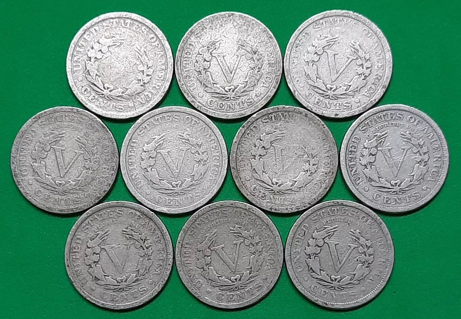 Ten Liberty V Nickels--NICE Variety of Dates! US COIN COLLECTION LOT