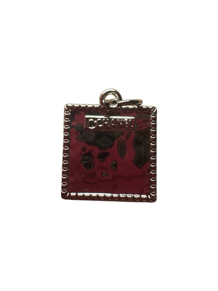 Chanel Silver Square Zipper Pull Charm with Iridescent Stone Logo