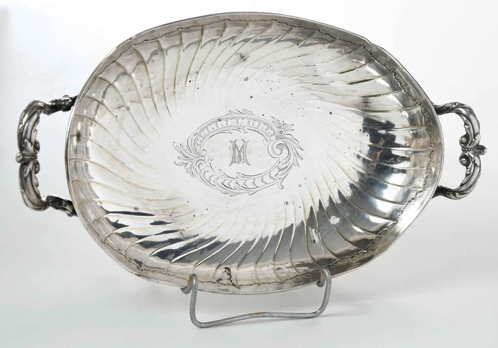 19C Antique German 800 Silver Serving Dishes Pair