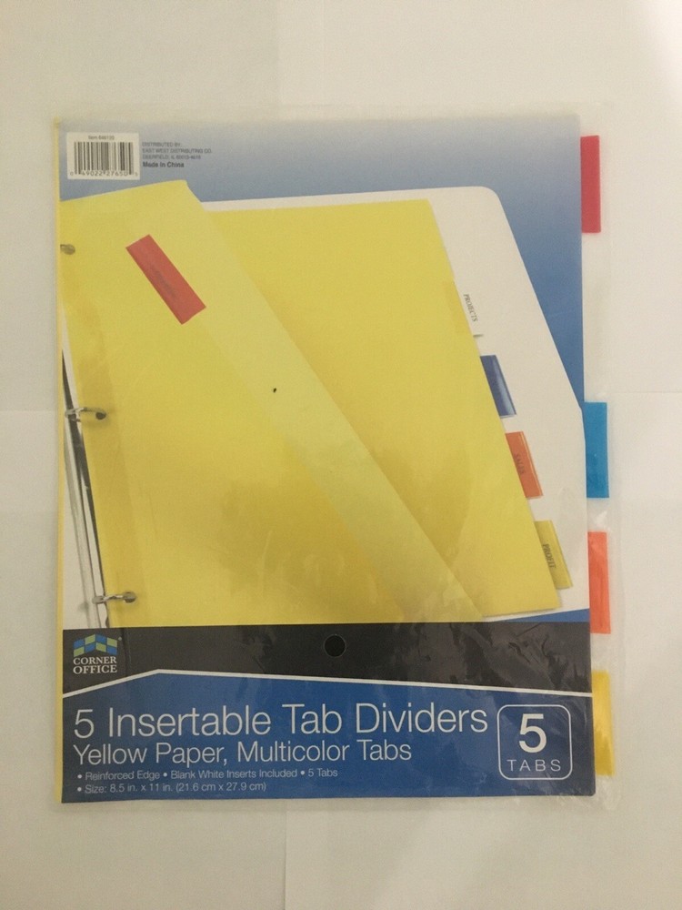 5 Insertable Tab Dividers (Yellow Paper/Multicolor Tabs)