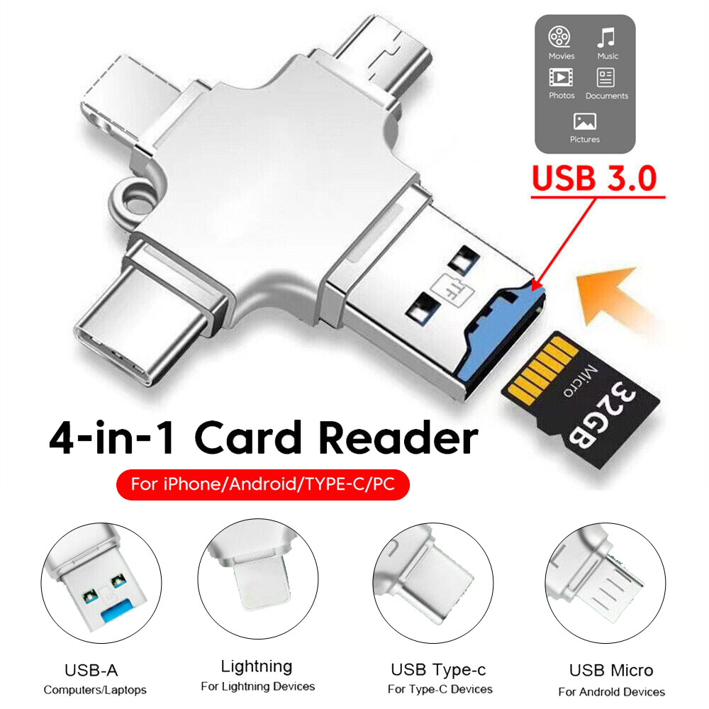 4 in 1 OTG Card Reader USB Micro TF Memory Card Adapter For iPhone Android PC US