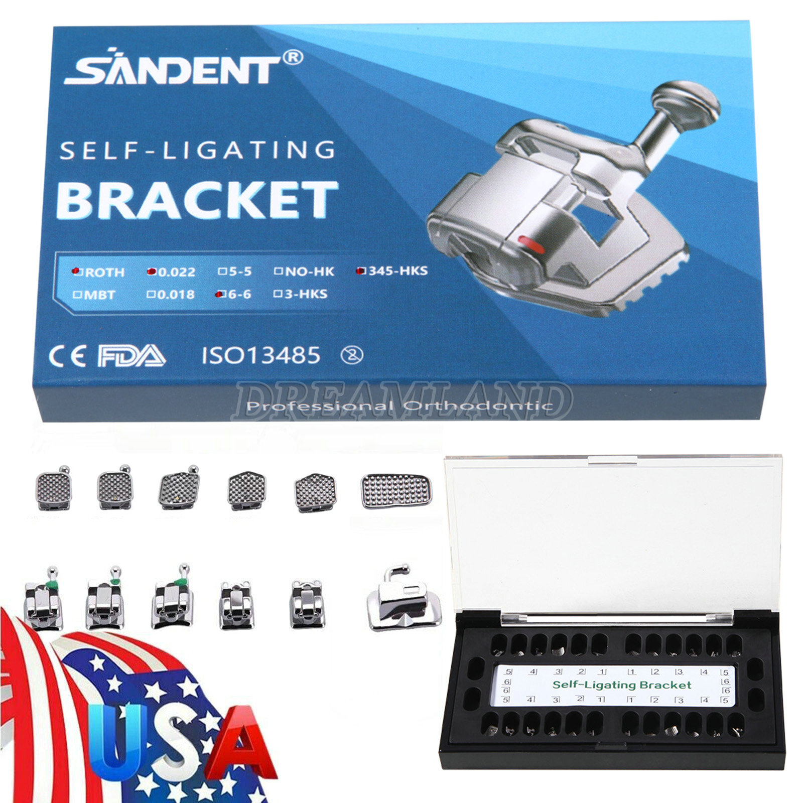 10 Packs Dental Self-Ligating Brackets Orthodontic Roth 0.022 345Hook Bracket