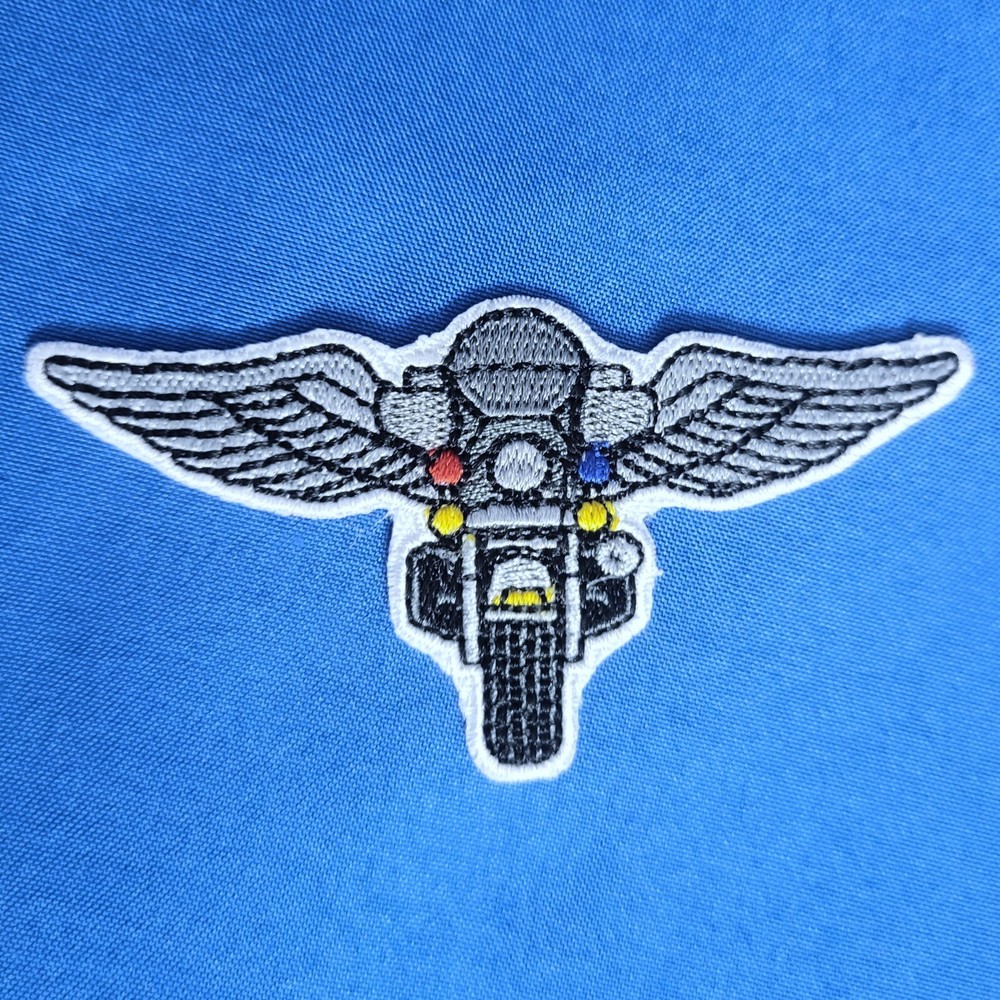 HD MOTORCYCLE WING PATCH: Embroidered Patch, Item #2005 White