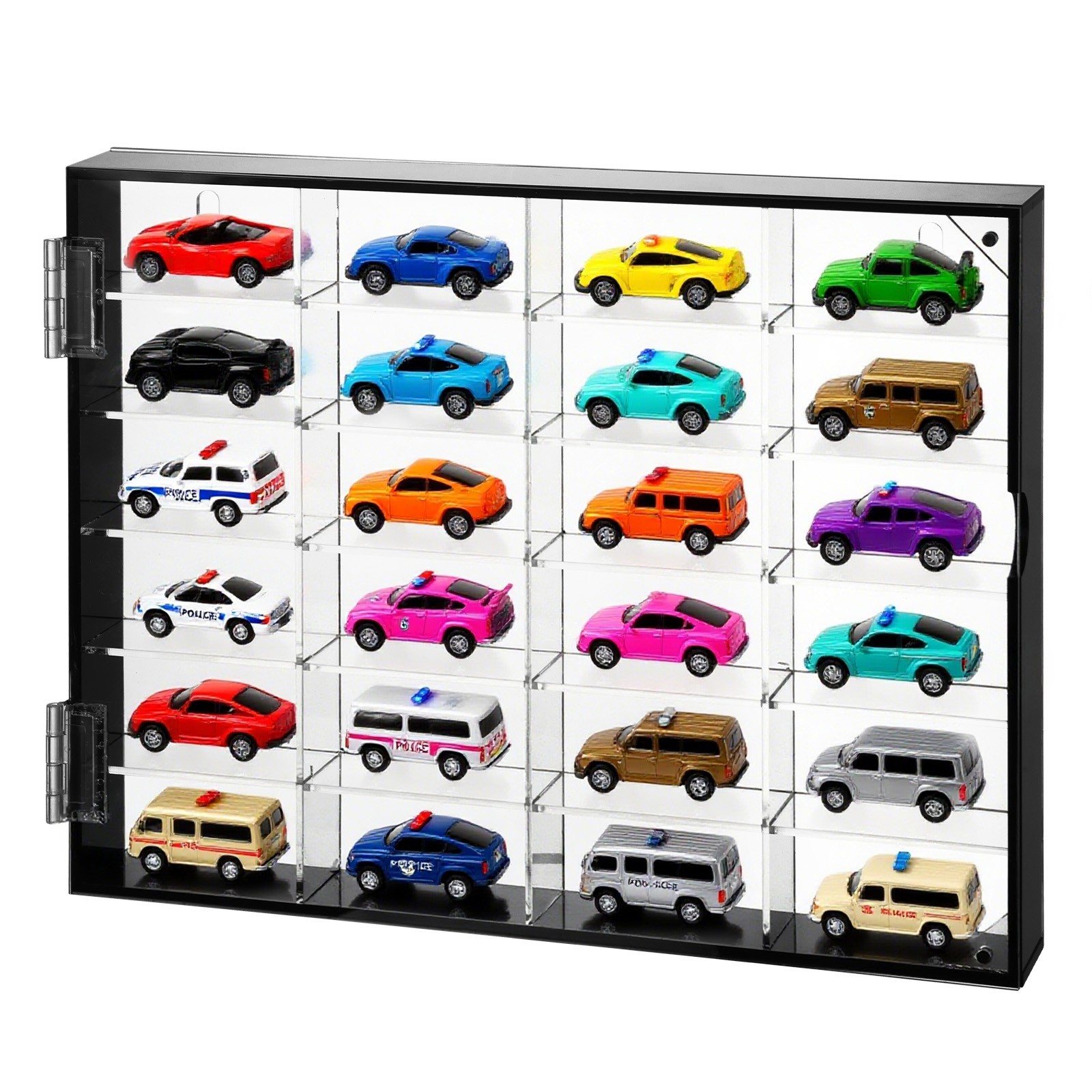 24-Slot 1/64 Scale Toy Car Display Case for Hot Wheels Matchbox w/ Magnetic Door