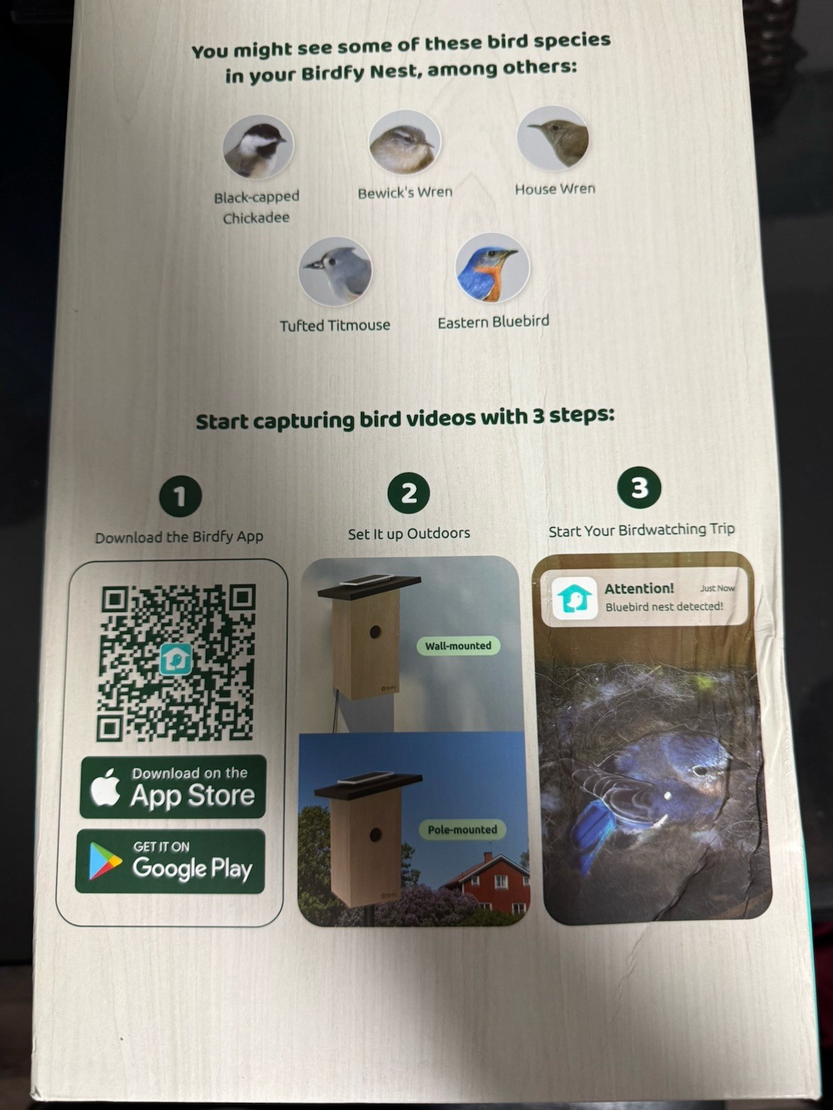 Birdfy Nest Ebony Bird House for outside Solar Powered, 1080P HD Live View