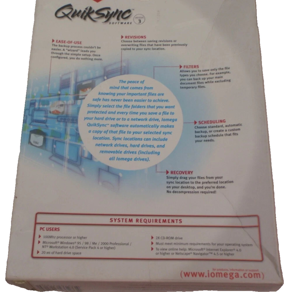 PC BACKUP SOFTWARE IOMEGA QUIK SYNC VERSION 3 AUTOMATIC SCHEDULING RECOVERY NOS