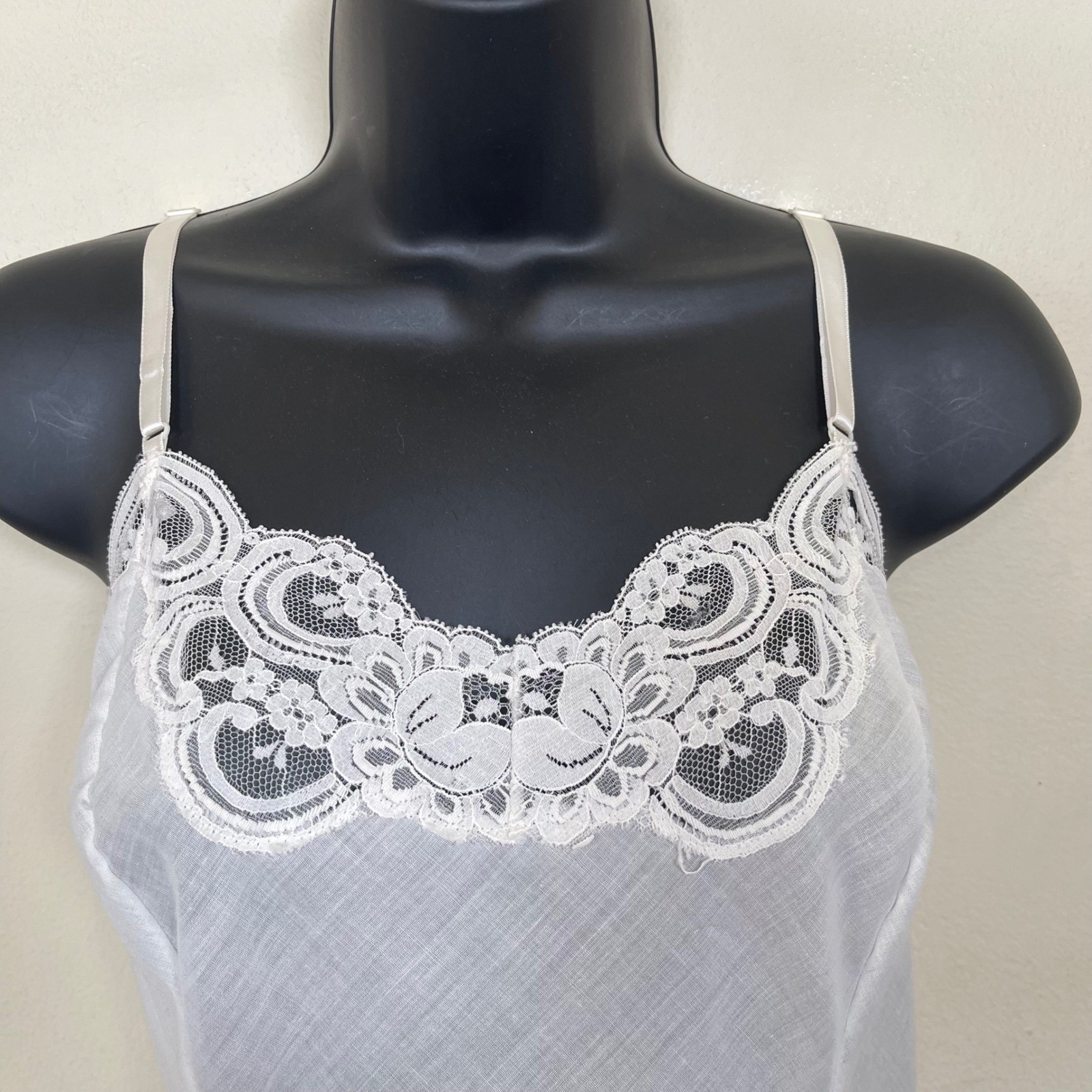 Vitage WONDER MAID White Floral Lace Trim Full Slip Dress 36 Cotton Cottagecore