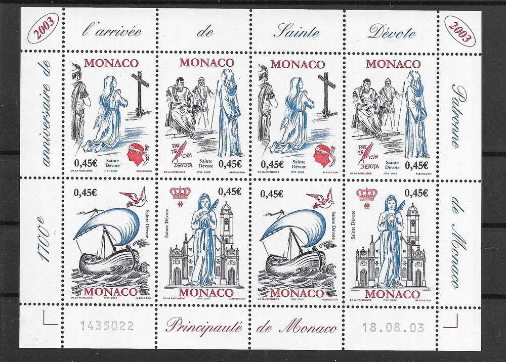 MONACO @ COMPLETE SHEET 2003 Saint Devote Corpse Arrival  NICE PRICED @Mon.315