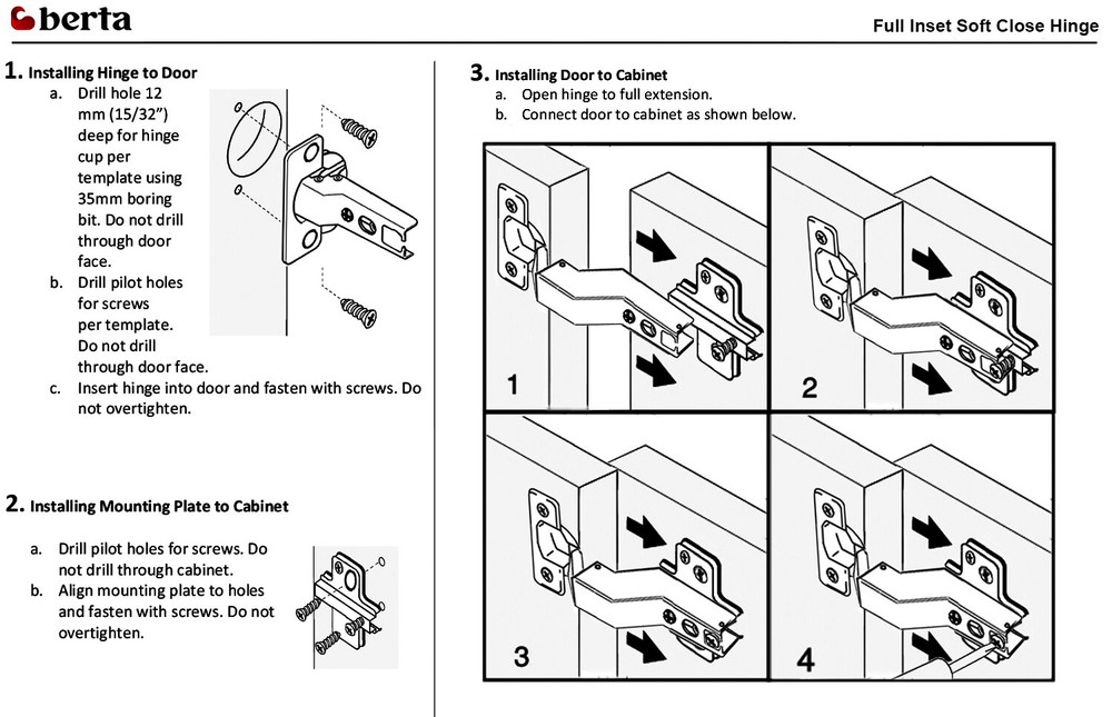 Berta Soft Closing Frameless Inset Cabinet Door Hinges (50 Pack)
