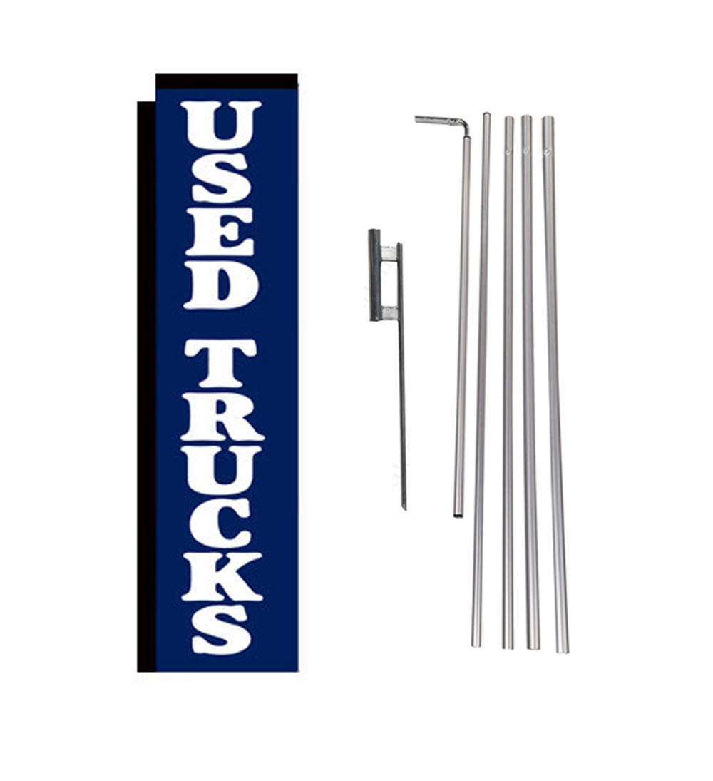 Used Trucks 15' Advertising Rectangle Feather Banner Flag w/ pole+spike blue