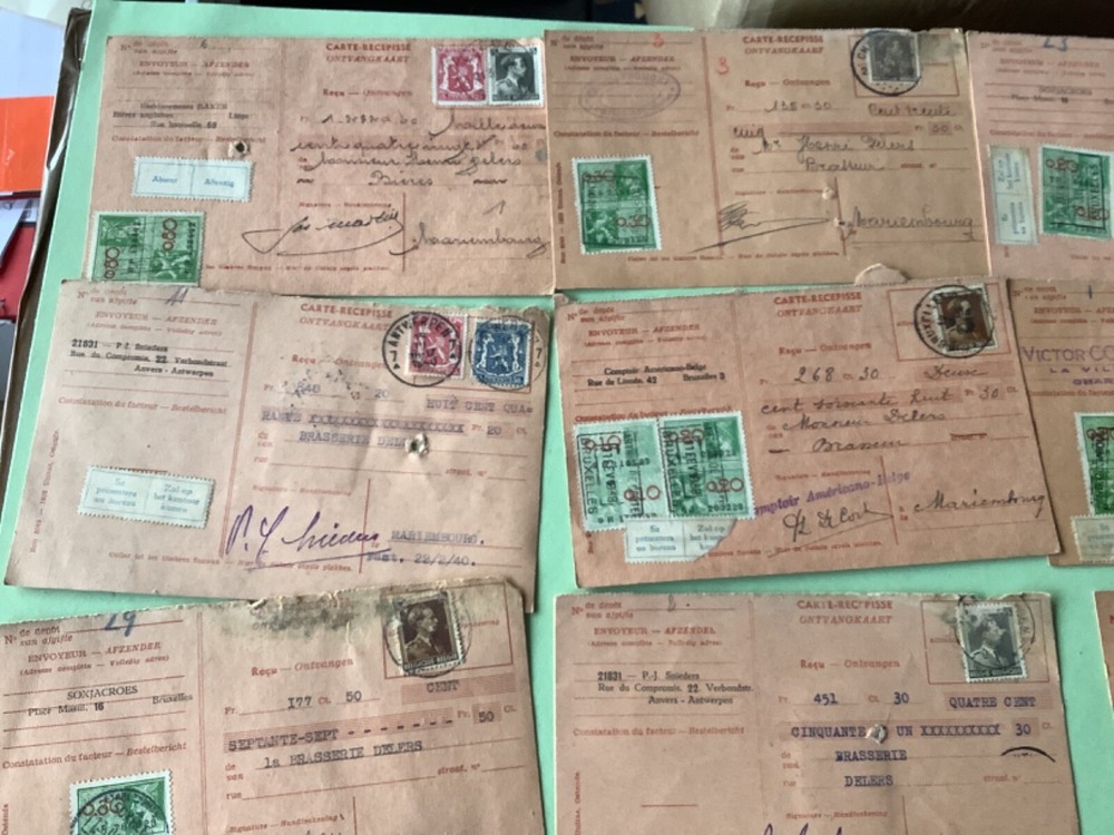 Belgium packet post receipt cards 12 items Ref A1973