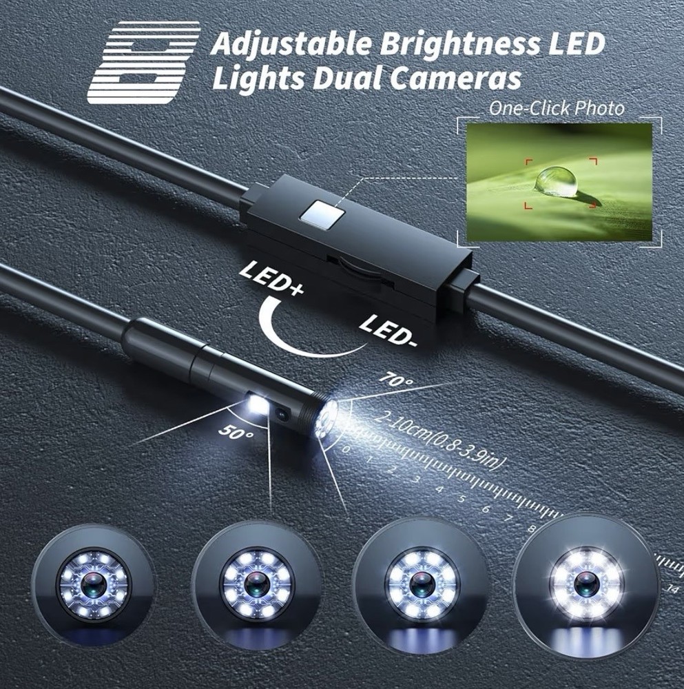 1920P HD Endoscope Camera 16.4ft Borescope LED Light iPhone Android Waterproof