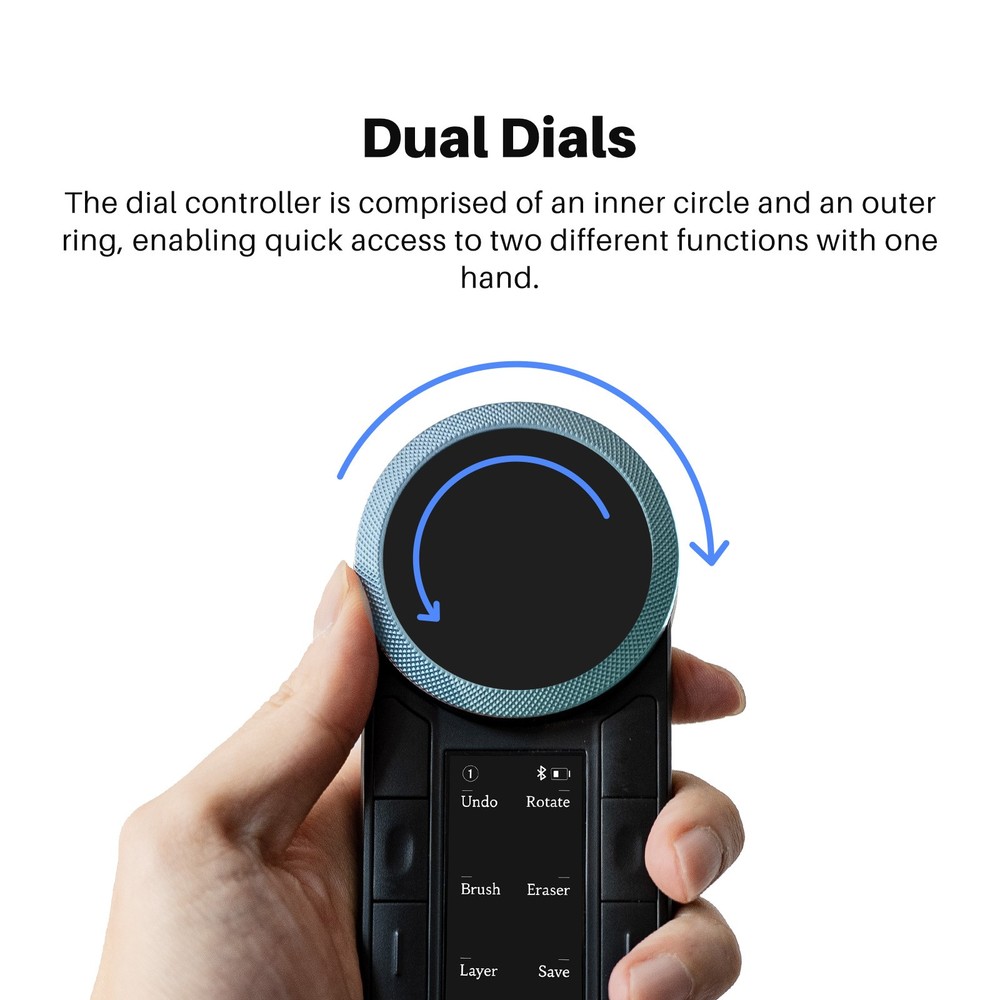 HUION Keydial Remote Bluetooth Programmable Keypad Dual Dials 60 Customized Keys