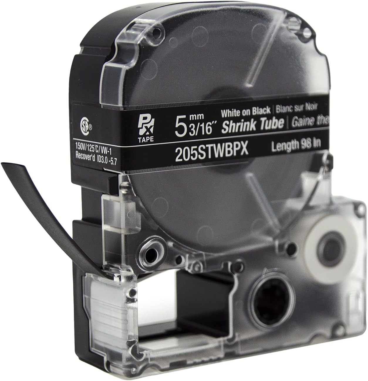 Epson LABELWORKS 205STWBPX White on Black Shrink Tube 3/16" (5mm) - 205STWBPX