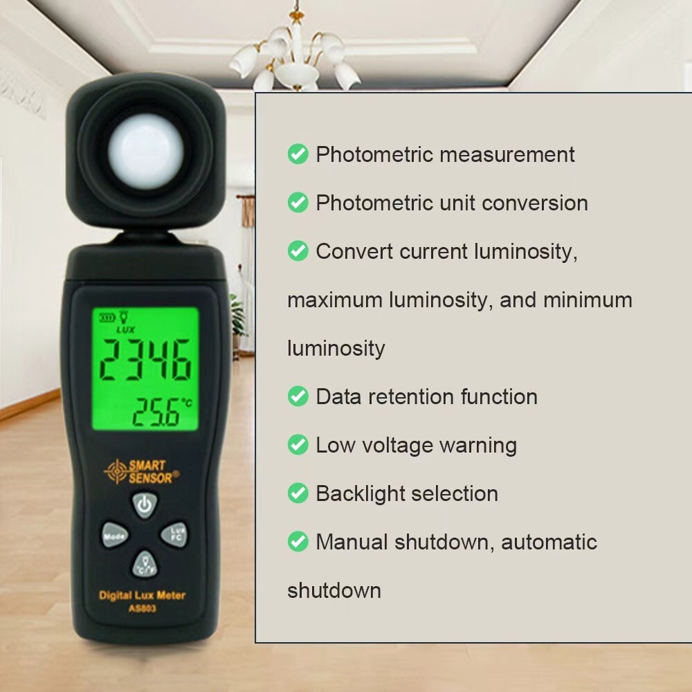 SMART SENSOR Digital Light Meter Luxmeter LCD Handheld UV Radiometer Photometer