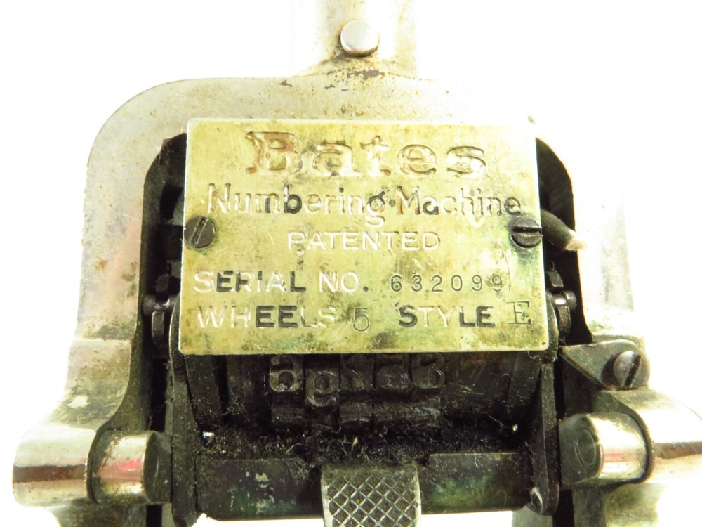 Vintage Bates Numbering Machine 5 Wheels Style E, As Is