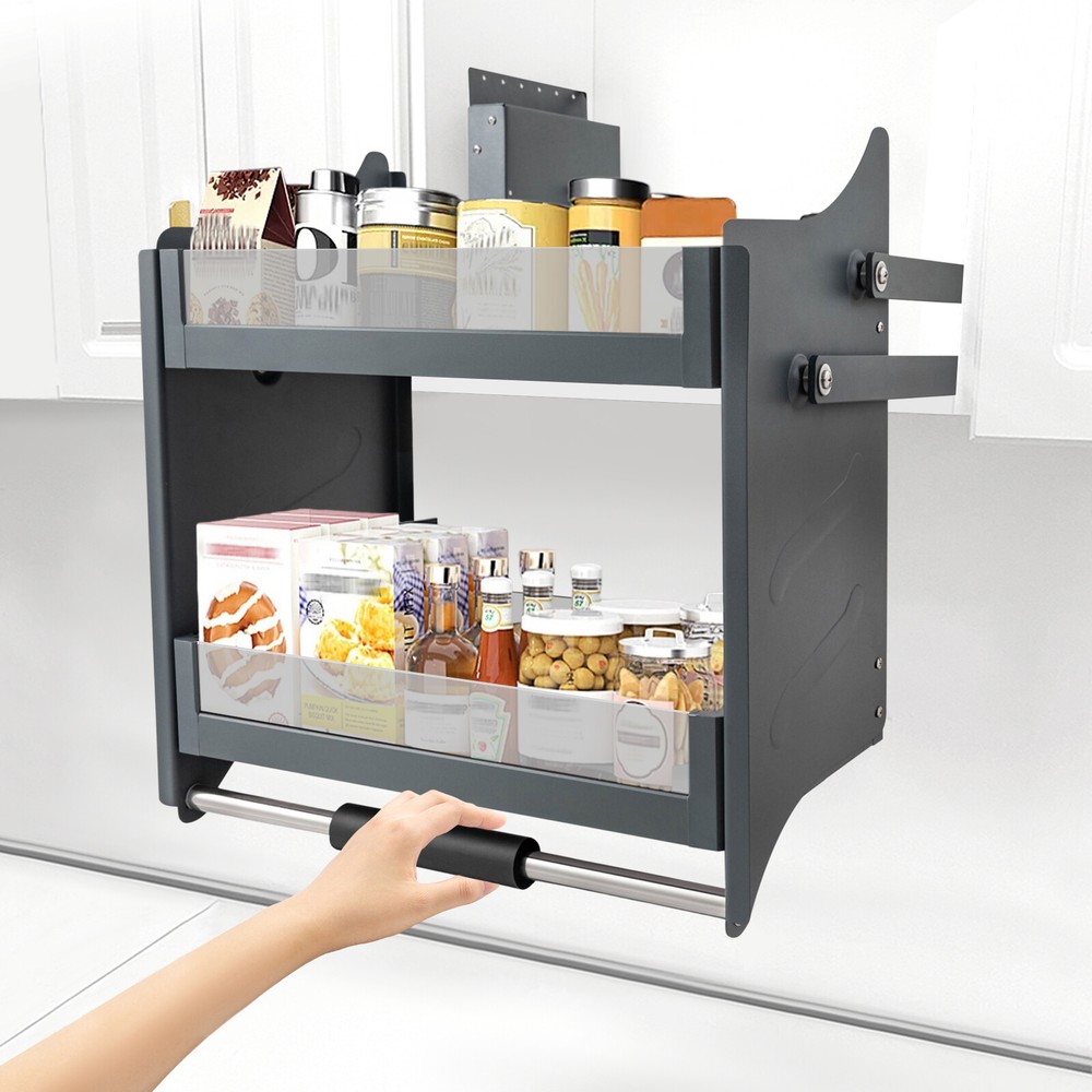 2-tier Pull-Out Cabinet Shelf Drop Down Shelf Pull-Down Lift for Kitchen Cabinet