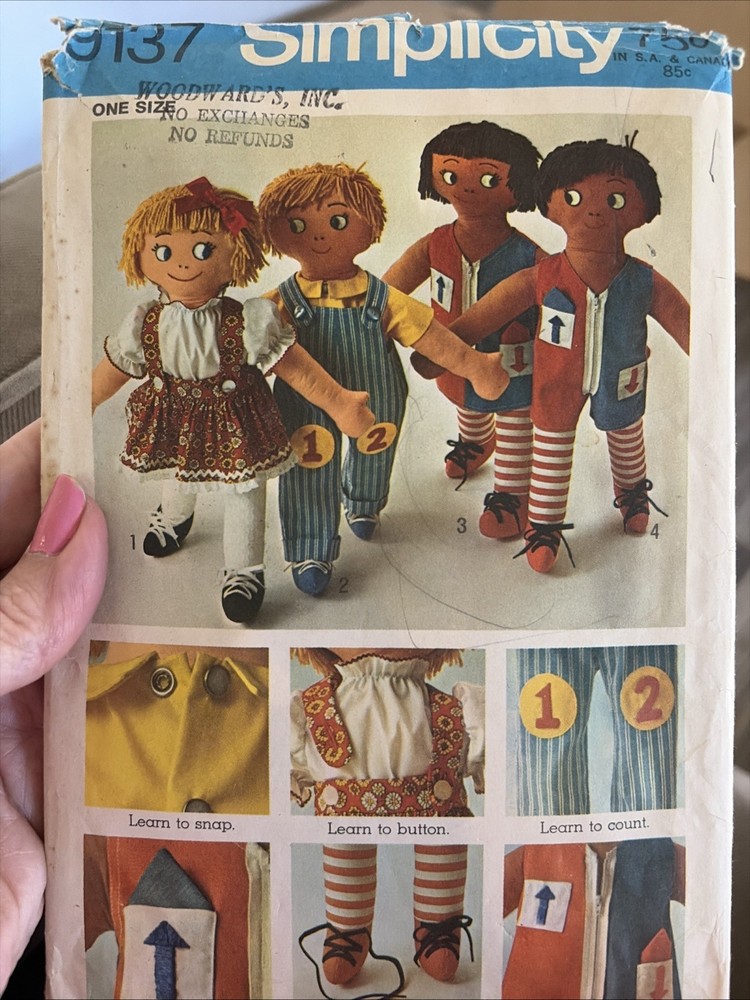 Vintage 1970 Simplicity Rag Doll Sewing Pattern 9137 OS Cut Complete
