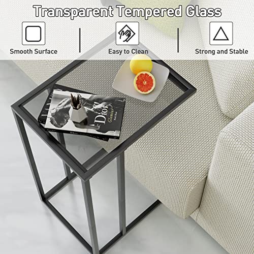 C Table Glass End Table, Couch Side Table, 1PC Standard Glass-Glue type