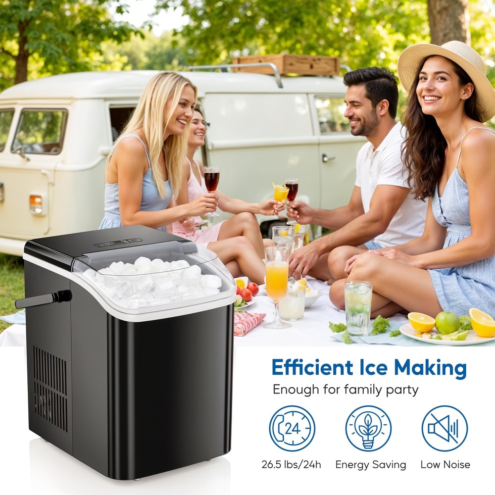 Countertop Ice Maker Machine Self-Cleaning with Scoop Basket & Handle
