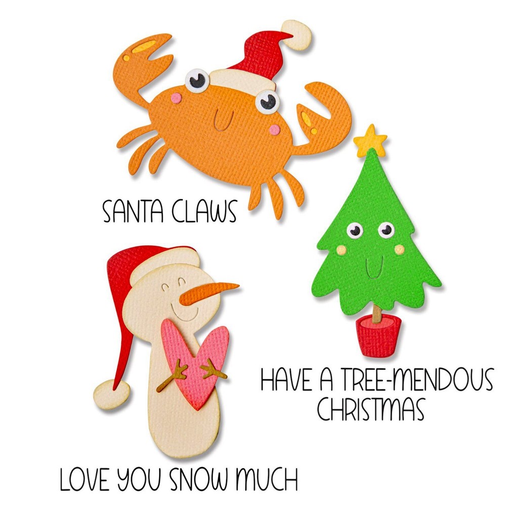 New Retired Sizzix Thinlits Christmas Characters 3pk wStamps #666313 MSRP $14.99