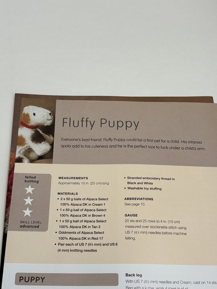 Fluffy Puppy Toy Knitting Pattern Book Pages