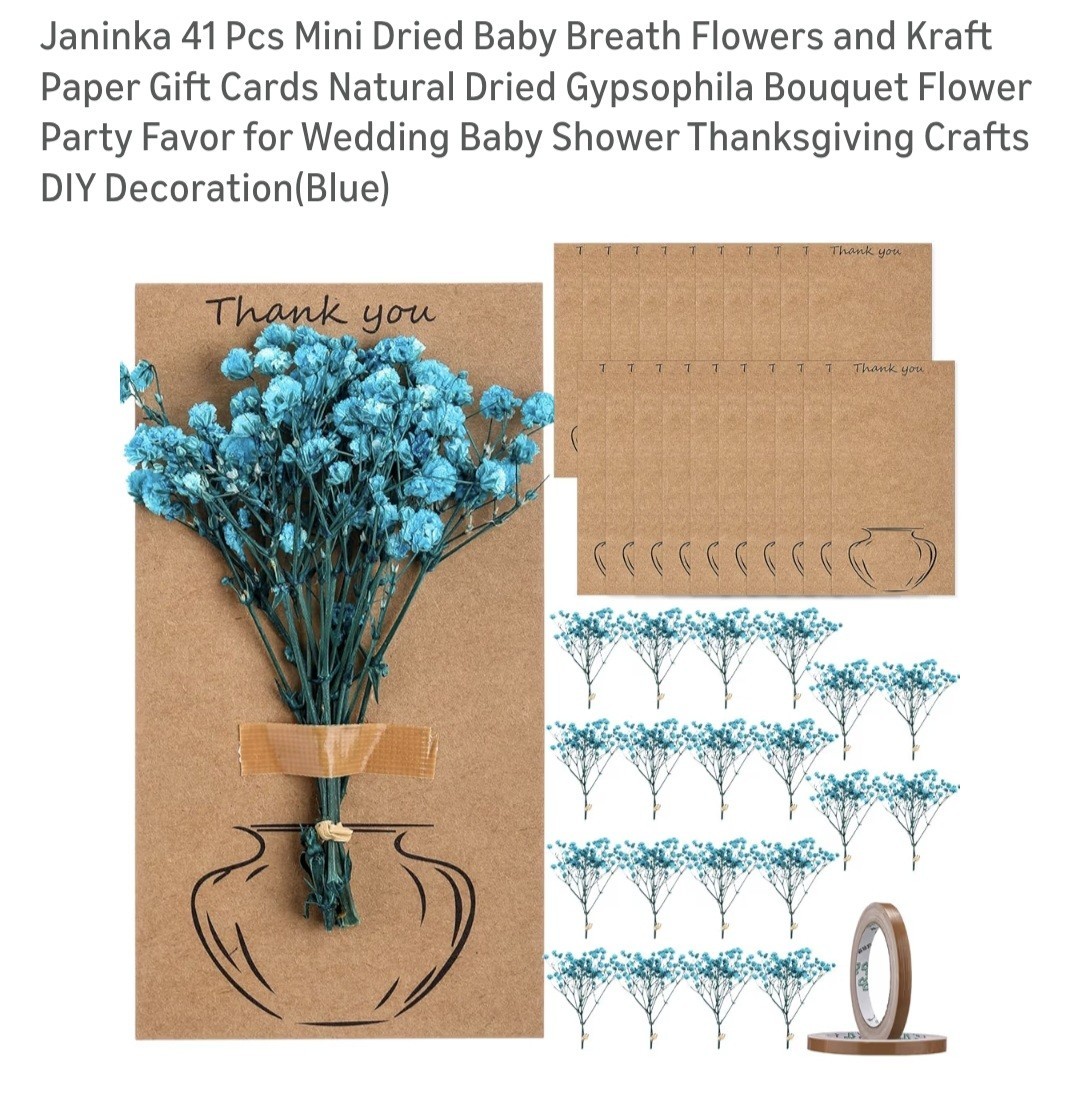 41pcs Mini Dried Baby Breath Flowers With Cards For Baby Shower Or Special...