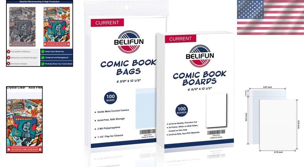 Clear Protective Comic Book Bags & Boards - 100ct Reusable Collection Accessory