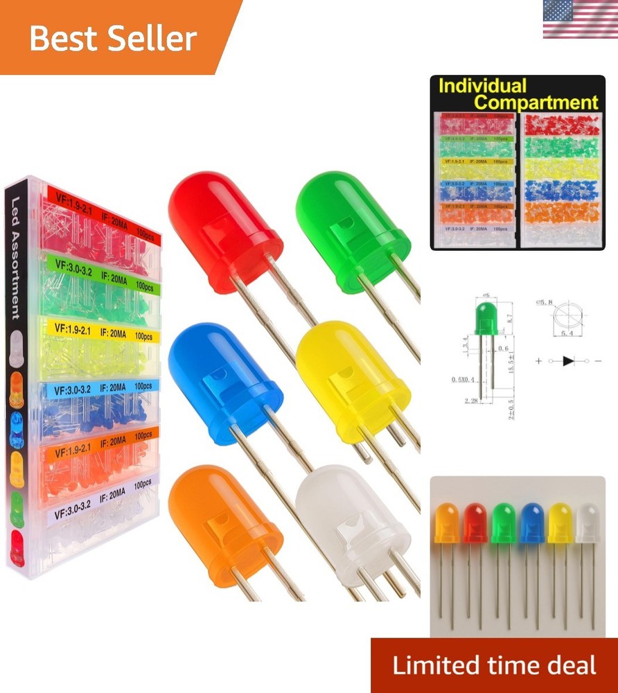 600pcs 6 Colors 5mm LED Diode Assortment LED Light Kit Box Multi Colored mini...
