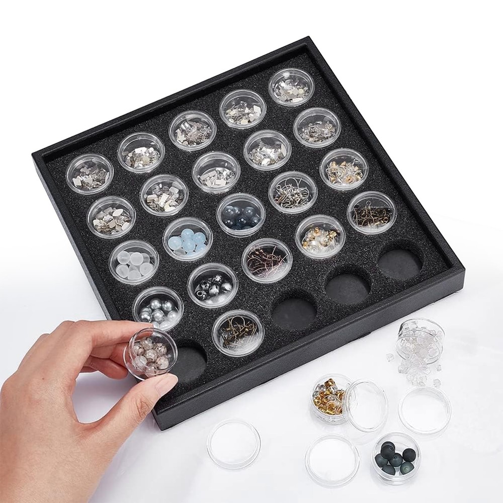 25 Gem Display Case Diamond Gemstone Storage Box, Small Round Plastic Contain...