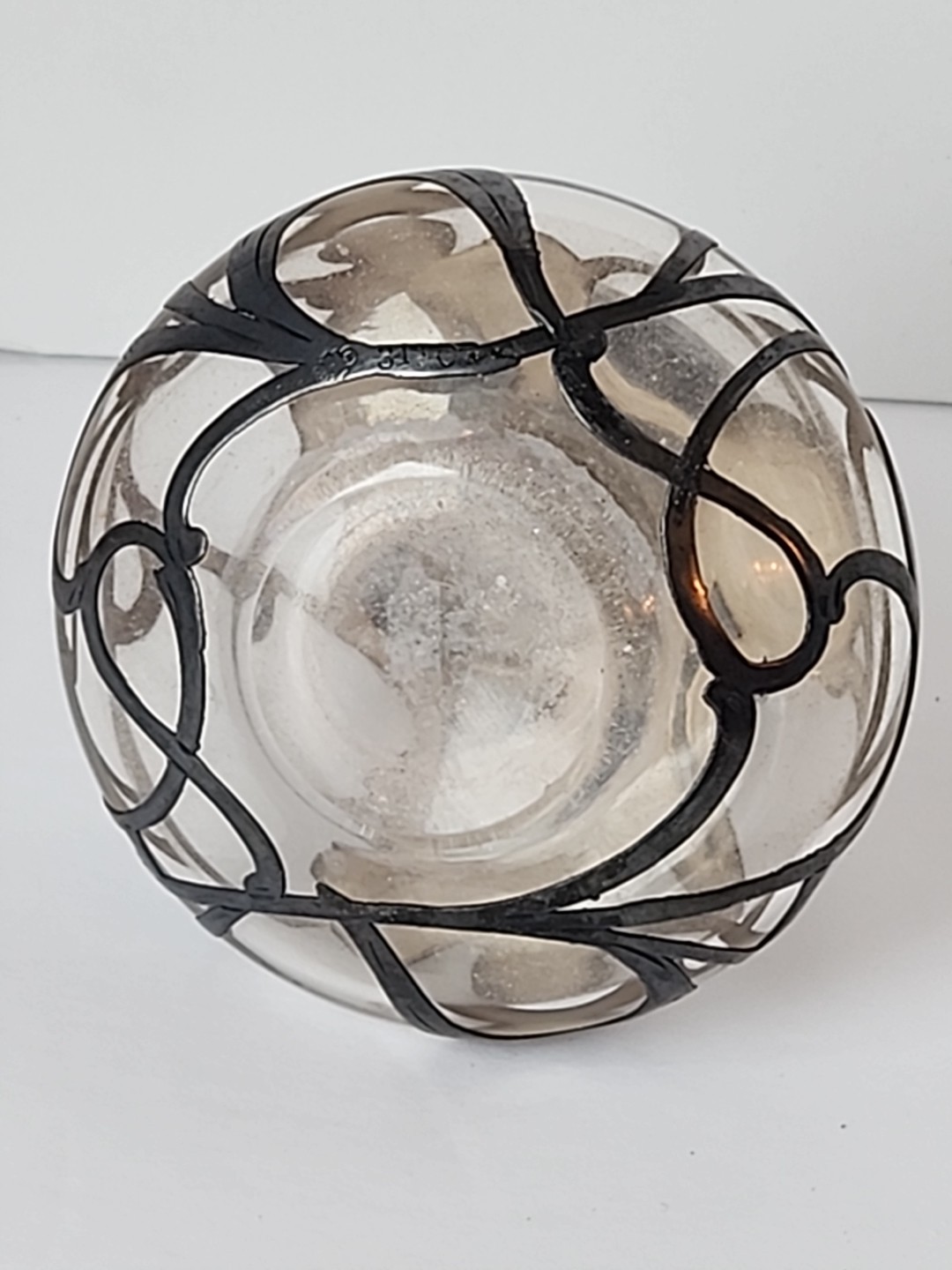 Antique Sterling Silver Overlay Art Nouveau Perfume Bottle Iris Flower READ