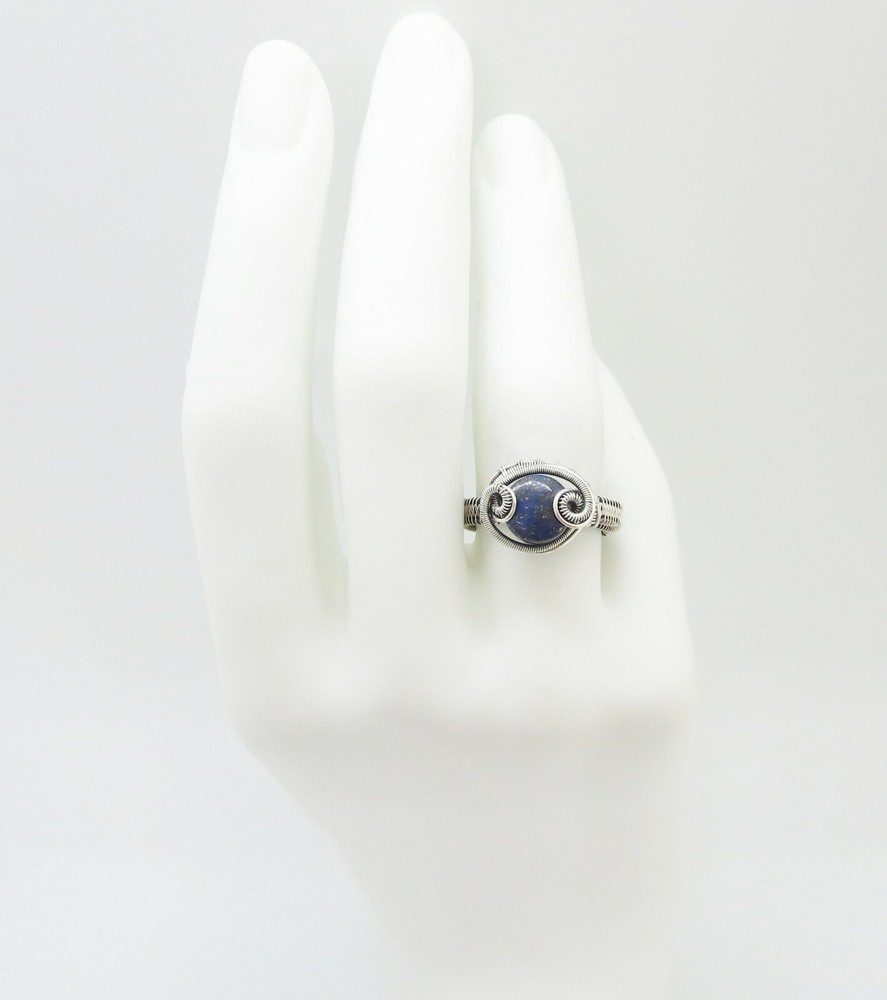 Adjustable Lapis Lazuli Wire-Wrapped Ring in Sterling Silver