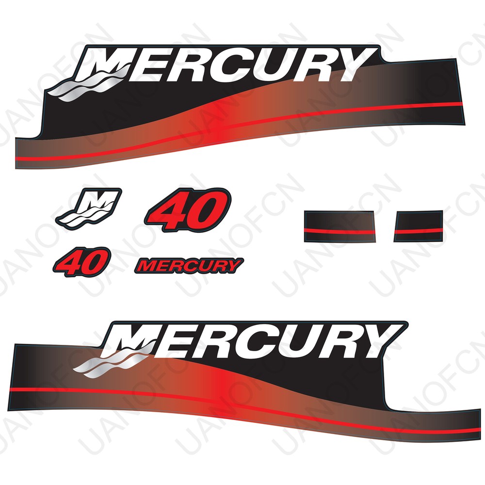 Mercury Outboard Engine Decals Sticker Set Two Stroke 40 hp (Red)