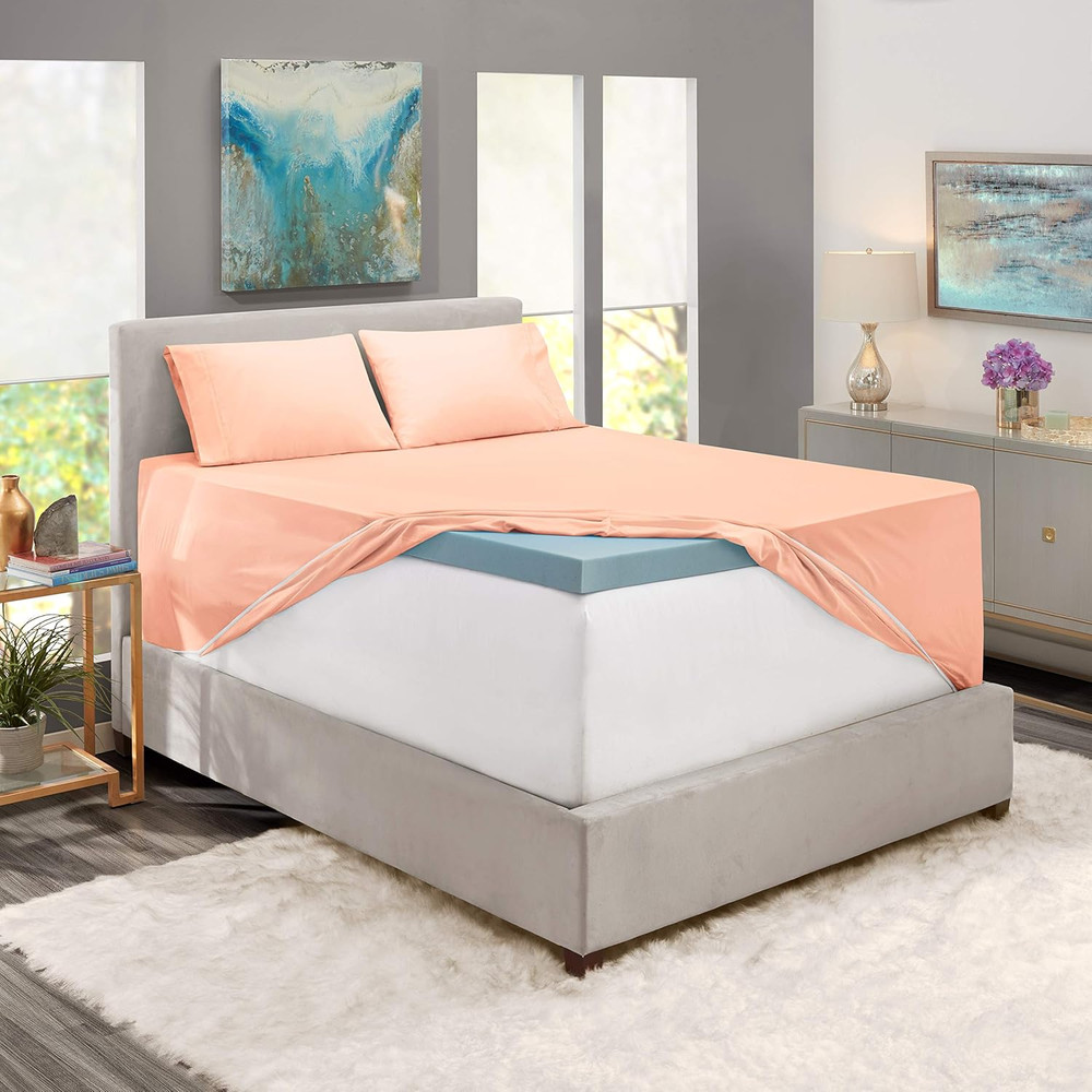 6Pc King Size Bed Linen Set - Extra Deep Pocket, Microfiber, Peach - Includes 4