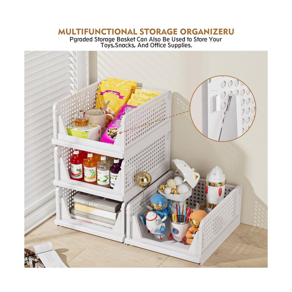 SNSLXH 5 Pack Stackable Closet Storage Basket, Multifunctional & Foldable Clo...