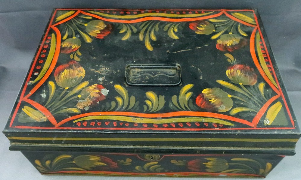 Paint Decorated Tin Box circa 19th cent