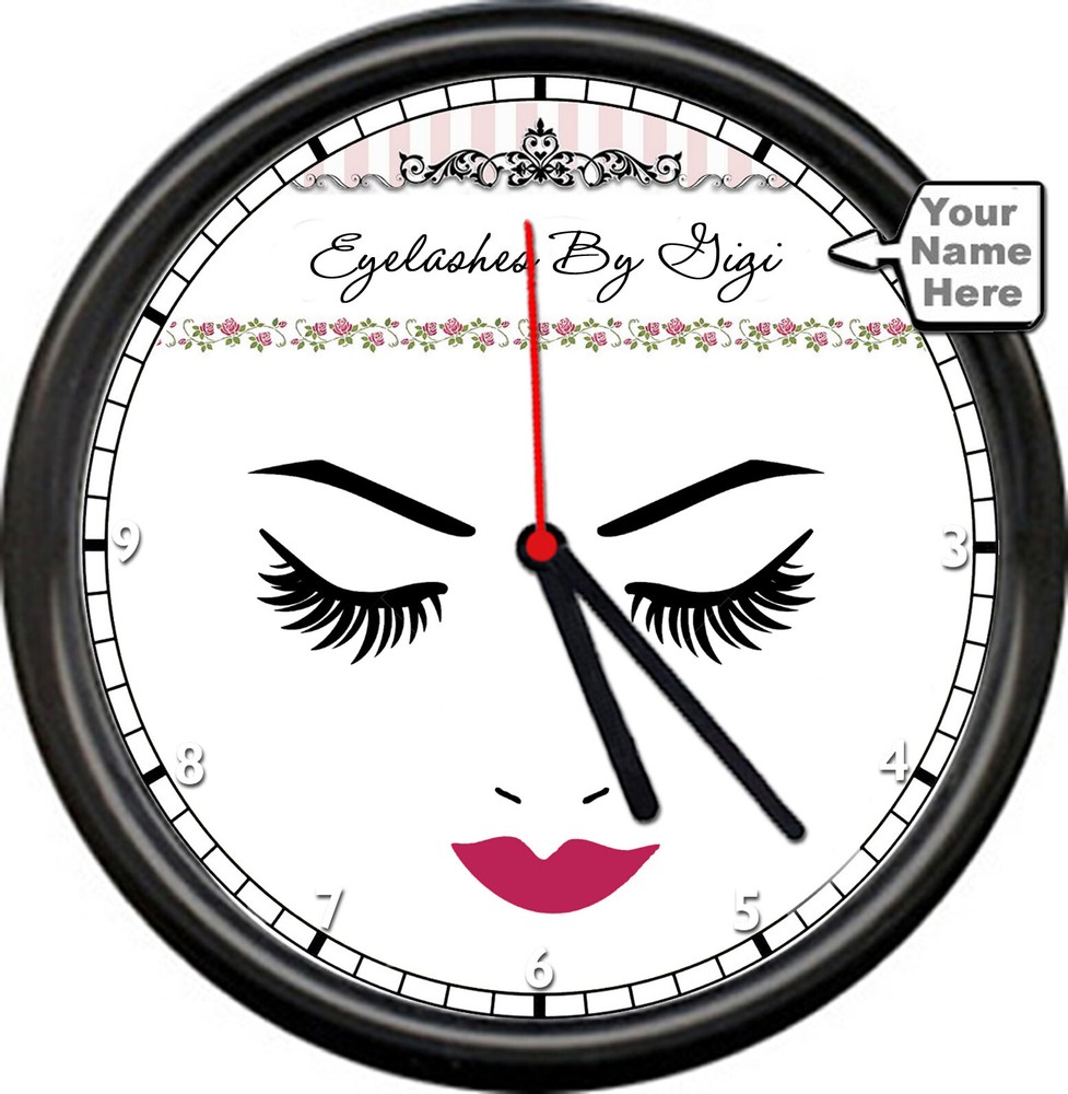 Personalized Your Name Microblading Eyebrows Eye Lashes Tattoo Sign Wall Clock