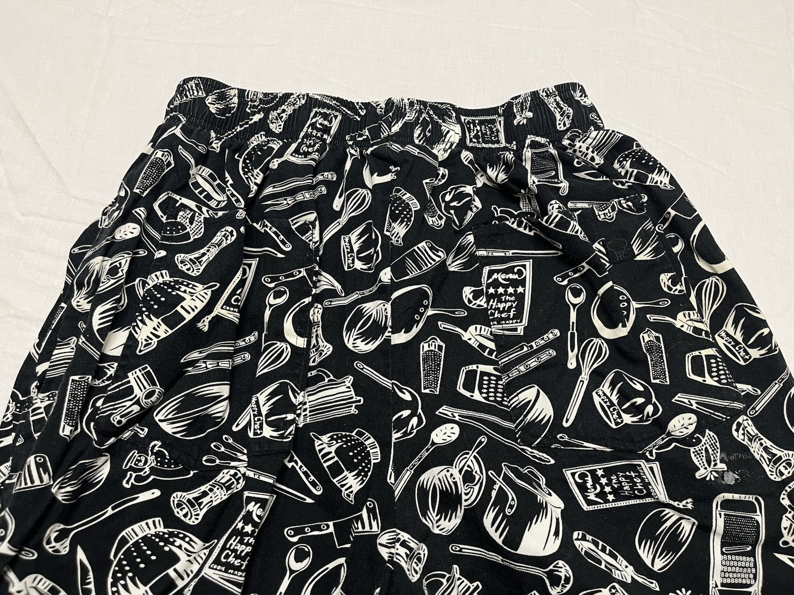 Vintage Happy Chef Utility Pants Black w/ Cooking Tools Size Medium w/ Pockets