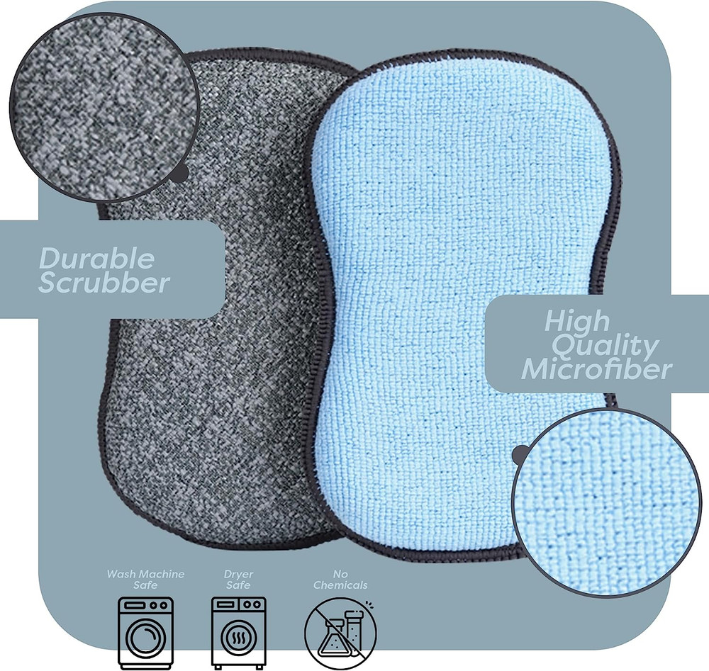 Multi-Purpose Non-Scratch Microfiber Sponges for Cleaning, 6 Pack, Small